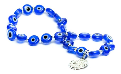 Pulsera Protección Ojo Turco Azul, San Benito Ycuentas Plata