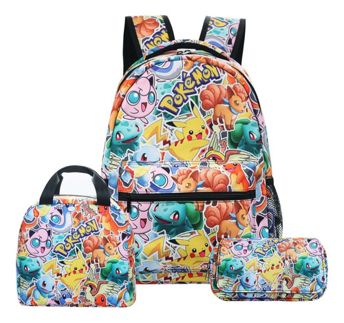 Set Mochila 40cm Pokemon Lunchera Cartuchera 2 Cierre Vianda