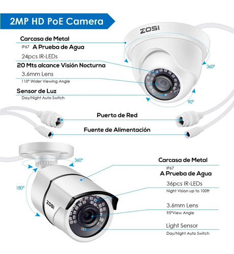 Sistema De Seguridad Zosi Dvr 8ch 4bullet 4domo 1tb Bagc