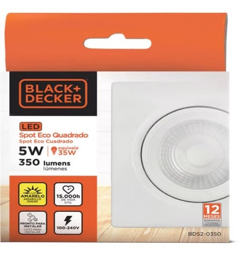 Spot Led Quadrado Black + Decker 5w Luz Amarela Quente 3000k Cor Amarelo Bivolt