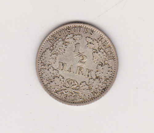 Moneda Alemania 1/2 Marco Año 1912 A Plata Muy Bueno +