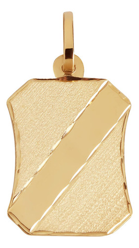 Pingente Placa Com Detalhes Em Fosco E Diamantado Ouro 18k Cor Amarelo