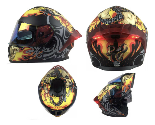 Casco Motociclista Abatible Con Luz + Mica Oro Night Vision 