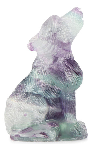 Estatua Lobo Cristal Fluorita Arcoíris 2 Tallada Mano, Curat