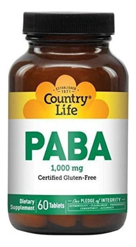 Paba 1000mg 60 Tabletas Acido Paraaminobenzoico Eg C28 Sabor Nd