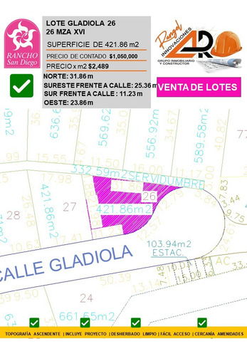 Venta Lote Gladiola 26 En Calle Privada Con Bonitas Vistas, Proyecto Incluído Y Con Todos Los Servicios En Fraccionamiento Rancho San Diego Ixtapan De La Sal Edomex