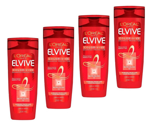 Shampoo Loreal Paris Cabello Teñido Elvive 200ml X4