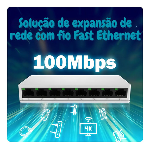 Switch 8 Portas Hub Cabo 10/100 Mbps Rede Ethernet Rj45
