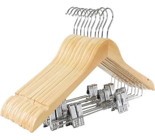 10 Perchas Madera Con Broches Adultos # Ropa Pantalones Barnizada Polleras Ganchos - Danper