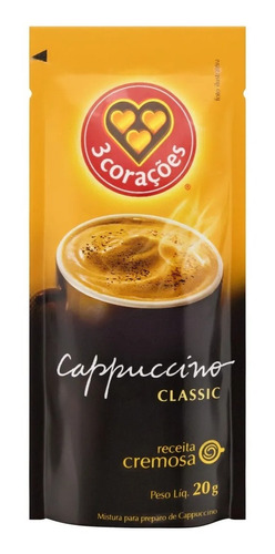 Cappuccino Classic Instantâneo 3 Corações Solúvel Sachê 20g