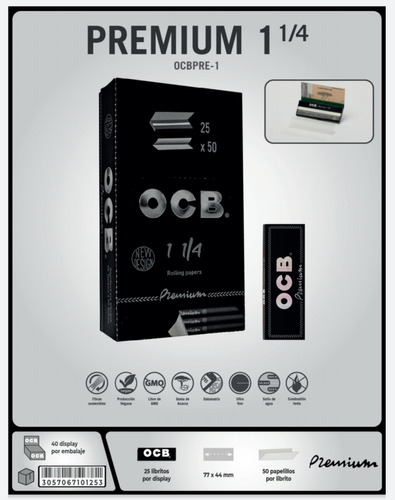 Papel De Fumar Ocb Premium 25 Libritos De 50 Papelillos