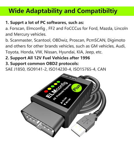 Elmconfig Obd2 A Cable Usb Elm327 Obd2 Lector De Código De E