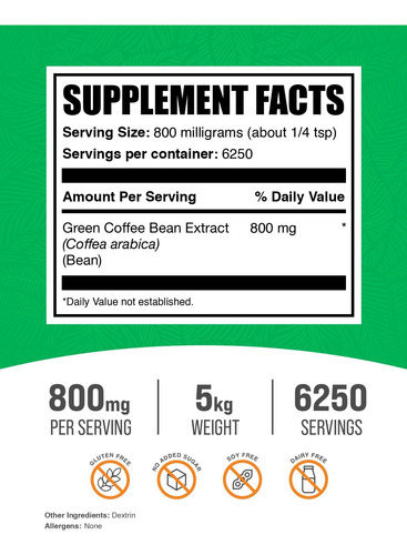 Bulksupplements Extracto Café Verde Polvo 800mg 5kg Pack