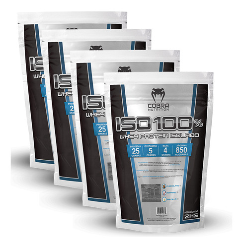 Kit Whey Protein Isolado 8 Kilos (4 Pacotes) Morango