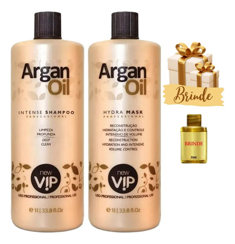 New Vip Escova Progressiva Argan Oil Kit 2x 1000 Ml Cor de cabelo Fragrância do tratamento Suave