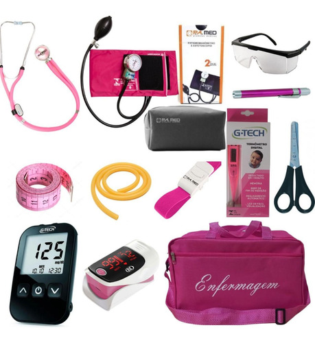 Kit Enfermagem Pink Aparelhos Pressão, Glicose E Batimentos