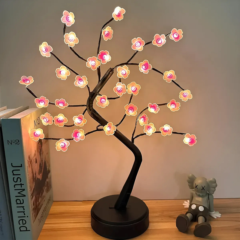 Abajur de Mesa 24 LED Flor de Ameixeira para Quarto