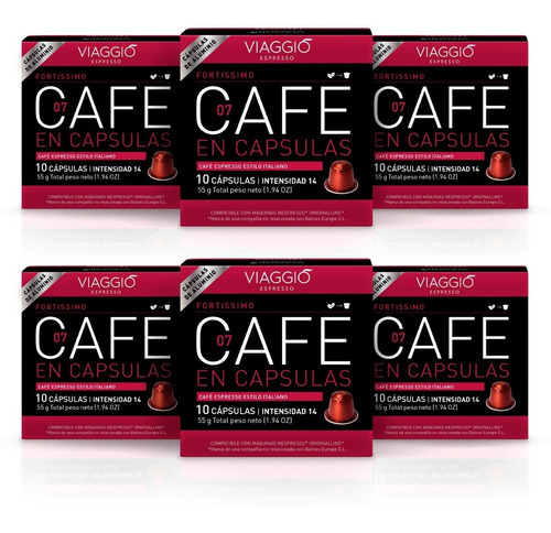 Café Cápsulas Aluminio Viaggio Espresso Fortissimo X 60u