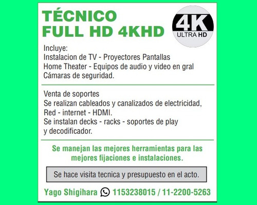 Instalador De Tv Soportes- Proyectores - Pantallas Etc.