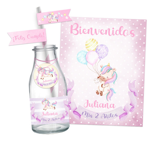 Kit Imprimible Unicornio Bebé Decoración Bautismo 1 Añito 