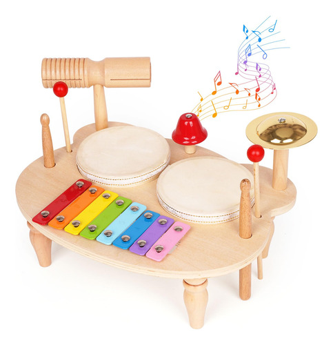 Kit Musical Montessori Batería Para Niños Xilófono Y Mesa De