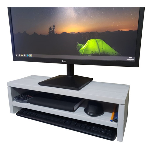 Base Soporte Monitor Escritorio En Madera De 2 Niveles