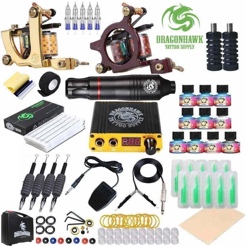 Kit Tatuaje Tatuar 3 Maquinas Con Rotativa Y Maleta Tattoo