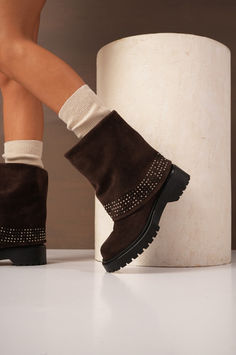 Botas Mujer Gamuza Tachas Urbanas Caña Doblada Moda Lilo