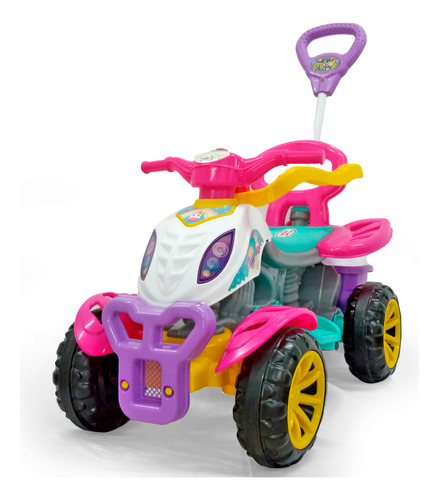 Carrinho De Passeio Infantil Quadriciclo Haste Pedal Menina Cor Rosa_unicórnio