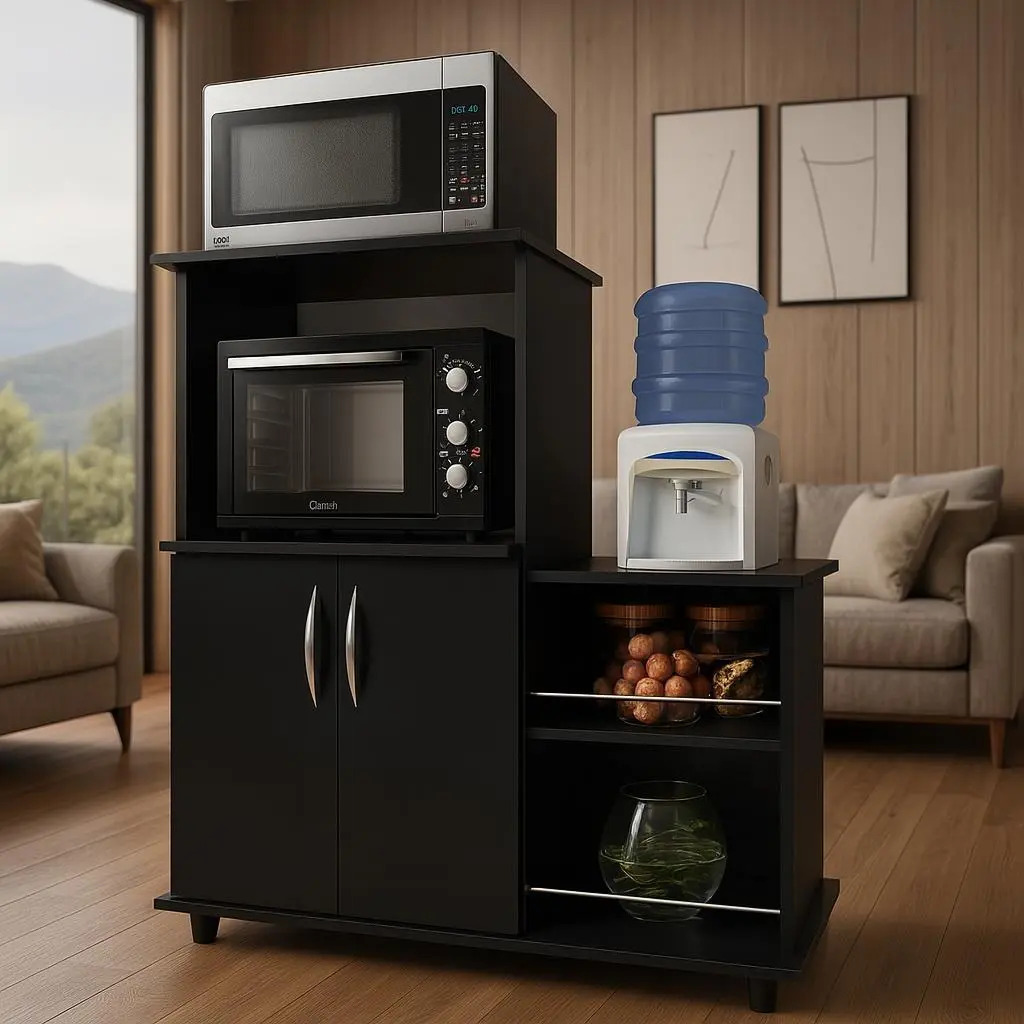 Armário Multiuso Balcão Cozinha Suporte Microondas Bebedouro Cor Preto