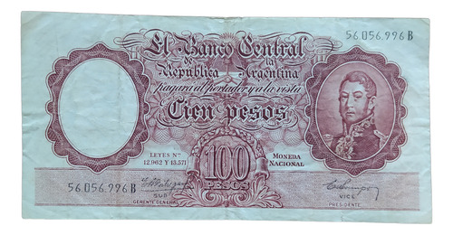 Antiguo Billete 100 Pesos Moneda Nacional Bott 2055 1960