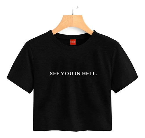 Blusa Crop See You In Hell Lucifer Dama Playera Negra #777