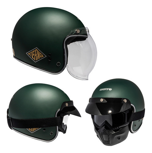 Capacete Aberto Bieffe B45 Eternal Verde Fosco Custom Tamanho do capacete 56