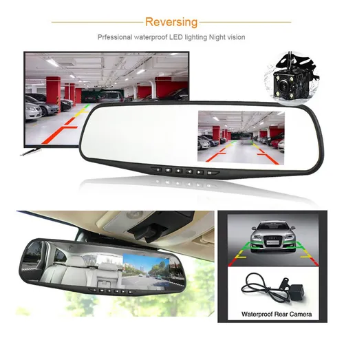 Espejo Retrovisor Cámara Dual Carro Dvr Reversa Full Hd