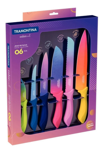 Juego Cuchillos Tramontina Colorcut Acero Inox 6pz Samihome Color Multicolor