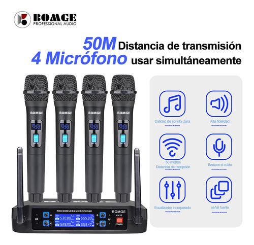 Sistema De Micrófono Inalámbrico Bomge V410 De 4 Canales Con