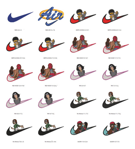 190 Matrices P/ Maquinas De Bordar Personajes Nike /anime Gris Oscuro
