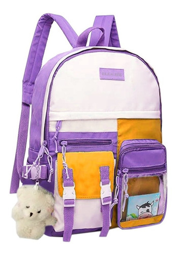 Set 4 Mochilas Complementos Coreana Casual Escolar Gran Capacidad Bolsa Color Violeta Ele-Gate