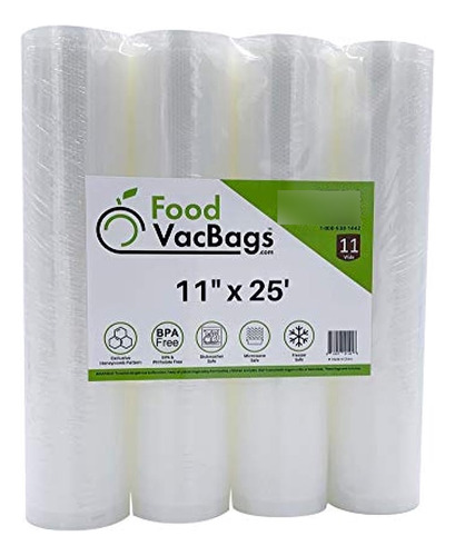 Cuatro Rollos Selladores Al Vacío Foodvacbags De 11  X 25', 