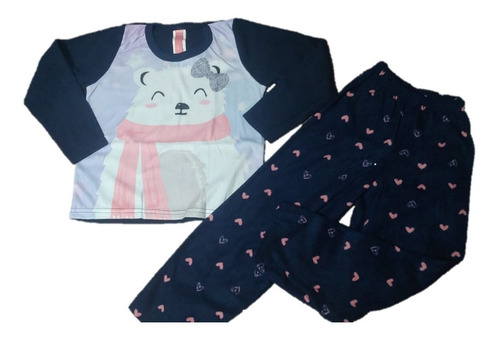 Pijama Invernal Para Niña Azul Con Osito Cfd