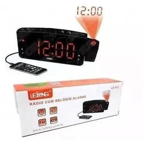 Radio Relógio Despertador Digital Le-672 Fm Usb E Projetor