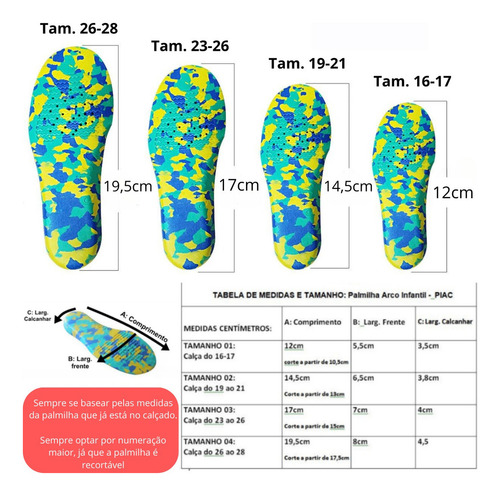 Plantilla infantil, soporte ideal para un desarrollo saludable, color azul, plantilla talla 23-26