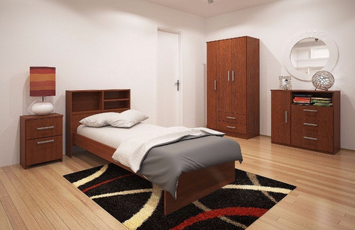 Dormitorio Juvenil Cama 1 + Mesa Luz+ Ropero+ Comoda Orlandi