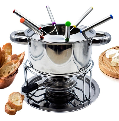 Fondue Premium Acero Inoxidable 6 Tenedores Con Calentador