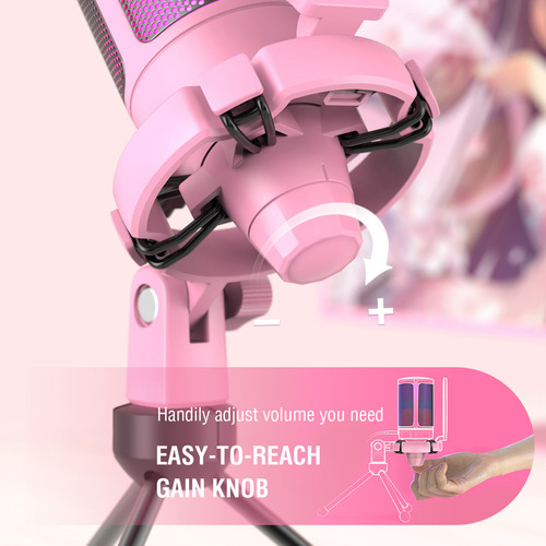Micrófono Fifine Ampligame A8 Rgb Usb Cardioide - Pink