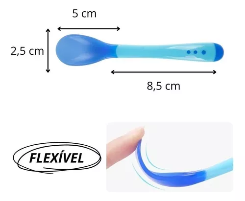 Colher P/ Bebe Térmica Silicone Sensível A Temperatura Azul