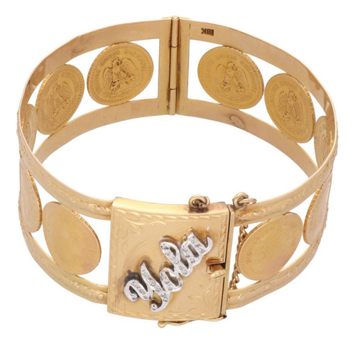 Brazalete De 19k Oro Combinado Amarillo, Monedas 60.2 Grs