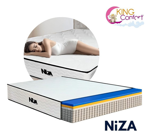 Colchón Queen Size Hybrid Memory Foam 32 Cm Color Blanco Blanco