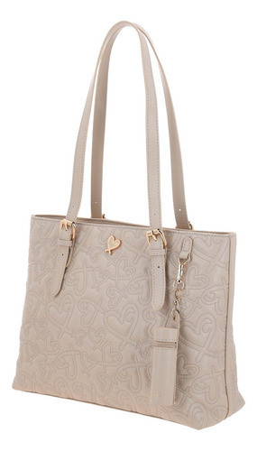 Bolsa Tote Gorett Shantal Gs25083-e Color Beige Correa De Hombro Beige Diseño De La Tela Corazones