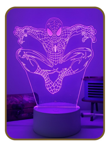 Luminária Noturna Presente Criativo Infantil Homem Aranha Cúpula 16 Cores Estrutura Branco